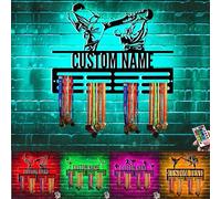TTFEVVGX Custom Taekwondo Medal Holder with LED Light Display Hanger Rack Sports Metal Wall Mount Display Rack Award Taekwondo Ribbon Holder Award Rack Hanger for Athletes Men Women Boy Girl