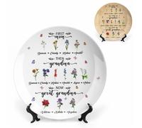 TTFEVVGX Personalized Family Ceramic Decorative Gifts for Mom Grandmother Customized Name First Mom Then Grandma Now Great Grandma Home Decor Plates Custom Birth Month Flower and Name Display Plate