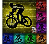 TTFEVVGX Personalized Mountain Biking Metal Sign Custom Metal Bike Wall Art LED Lights Mountain Bike Neon Sign Custom Bicycle Sign for Cabin, Lake House, Vacation Home, Sport Club