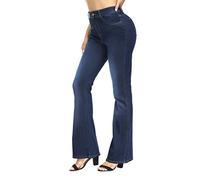 TTFIFENG Flare Jeans for Women, Women's High Waist Stretch Bell Bottom Jeans Black Flare Bootcut Denim Jeans Pants, Dark Blue, 14