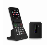 TTfone TT660 Flip Mobile Phone for Seniors - Folding Design, Big Buttons, Emergency Assistance, Long Battery Life - Pay As You Go (Vodafone PAYG, Black, with Dock Charger)