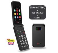 TTfone TT760 4G USB-C Mobile Phone for the Elderly, Simple and easy to use flip folding cell cheap and easy to use - Black with USB Cable