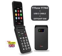 TTfone TT760 4G USB-C Mobile Phone for the Elderly, Simple and easy to use flip folding cell cheap and easy to use - Black with USB Cable