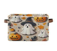 Ttgoth 1 PCS Storage Basket Halloween Boo Pumpkin Waterproof Foldable Canvas Storage Bin Laundry Basket Toy Clothes Organizer for Nursery Closet Shelf Office