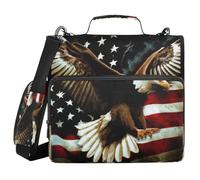 Ttgoth American Flag Falcon 3 Ring Zipper Binder 1.5 Inch Capacity Binder Organiser 500 Sheet with Shoulder Strap & Handle Multi-Pocket Expanding File Folder for School Office