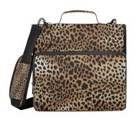 Ttgoth Beautiful Leopard Print 3 Ring Zipper Binder 1.5 Inch Capacity Binder Organiser 500 Sheet with Shoulder Strap & Handle Multi-Pocket Expanding File Folder for School Office