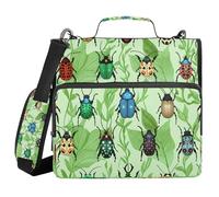 Ttgoth Beetles Leaves 3 Ring Zipper Binder 1.5 Inch Capacity Binder Organiser 500 Sheet with Shoulder Strap & Handle Multi-Pocket Expanding File Folder for School Office
