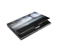 Ttgoth Black Tornado Business Card Holder for Men Women PU Leather & Stainless Steel Name Card Case Pocket Wallet ID Case for Travel and Work