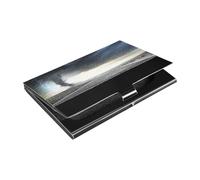 Ttgoth Black Tornado Business Card Holder for Men Women PU Leather & Stainless Steel Name Card Case Pocket Wallet ID Case for Travel and Work