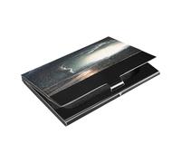 Ttgoth Black Tornado Business Card Holder for Men Women PU Leather & Stainless Steel Name Card Case Pocket Wallet ID Case for Travel and Work