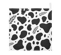 Ttgoth Black & White Cow Print Baby Muslin Washcloths, 5 Pack 4-Layer Cotton Face Towels with Hanging Loop, Soft Absorbent Wash Cloths for Newborns, 30 x 30 cm