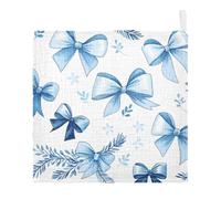 Ttgoth Blue Bow Baby Muslin Washcloths, 3 Pack 4-Layer Cotton Face Towels with Hanging Loop, Soft Absorbent Wash Cloths for Newborns, 30 x 30 cm