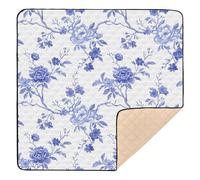 Ttgoth Blue Flower Baby Play Mat for Floor 127x127cm Soft Foldable Crawling Mat Waterproof Non-Slip Floor Mat Kids Playmat for Infants Babies Toddlers