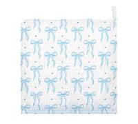 Ttgoth Blue Ribbon Bow Baby Muslin Washcloths, 5 Pack 4-Layer Cotton Face Towels with Hanging Loop, Soft Absorbent Wash Cloths for Newborns, 30 x 30 cm