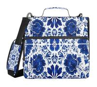 Ttgoth Blue White Flowers Zipper Binder with Shoulder Strap 1.5 inch 3 Ring Multiple Pockets Expanding File Folder 13 Inch Laptop Organiser School & Office Supplies