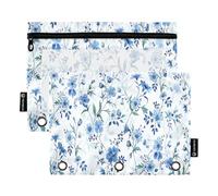 Ttgoth Blue Wildflowers Pencil Pouch for Binder 3 Ring 2PCS Pencil Pouches with Clear Window Zipper Pen Case Stationery Organiser Cosmetic Bag