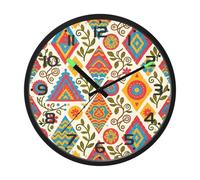 Ttgoth Boho Pattern Wall Clock with LED Night Light 30.5 cm Sound Control Silent Non-Ticking Wall Clock Battery Operated for Bedroom Living Room Kitchen Home Decor