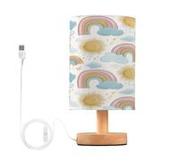 Ttgoth Boho Rainbow Bedside Table Lamp for Bedroom Small Nightstand Lamp LED Desk Lamp with USB Ports and Fabric Shade for Living Room, Dorm, Home, Office