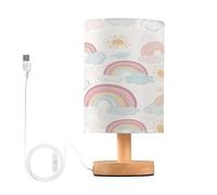 Ttgoth Boho Rainbow Bedside Table Lamp for Bedroom Small Nightstand Lamp LED Desk Lamp with USB Ports and Fabric Shade for Living Room, Dorm, Home, Office