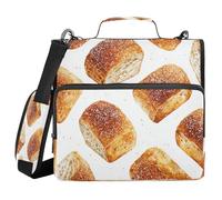 Ttgoth Bread Zipper Binder with Shoulder Strap 1.5 inch 3 Ring Multiple Pockets Expanding File Folder 13 Inch Laptop Organiser School & Office Supplies