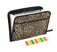 Ttgoth Brown Leopard Print Accordion File Organizer 13 Pockets Expanding File Folder with Labels A4 Document Holder Portable Receipt & Document Organizer for School, Office & Business