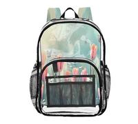 Ttgoth Butterfly Tulips Clear Backpack Heavy Duty Stadium Approved Transparent Backpack See Through Bookbag with Multiple Pockets for School, Security, Work & Trave