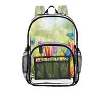 Ttgoth Butterfly Tulips Clear Backpack Heavy Duty Stadium Approved Transparent Backpack See Through Bookbag with Multiple Pockets for School, Security, Work & Trave