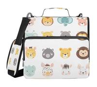 Ttgoth Cartoon Animal Faces 3 Ring Zipper Binder 1.5 Inch Capacity Binder Organizer 500 Sheet with Shoulder Strap & Handle Multi-Pocket Expanding File Folder for School Office