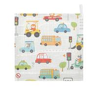Ttgoth Cartoon Car Baby Muslin Washcloths, 3 Pack 4-Layer Cotton Face Towels with Hanging Loop, Soft Absorbent Wash Cloths for Newborns, 30 x 30 cm