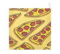Ttgoth Cartoon Pizzas Baby Muslin Washcloths, 3 Pack 4-Layer Cotton Face Towels with Hanging Loop, Soft Absorbent Wash Cloths for Newborns, 30 x 30 cm