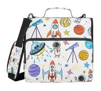 Ttgoth Cartoon Space Flight Zipper Binder with Shoulder Strap 1.5 inch 3 Ring Multiple Pockets Expanding File Folder 13 Inch Laptop Organiser School & Office Supplies