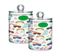 Ttgoth Cartoon Vehicles Qtip Holder Dispenser Acrylic Bathroom Jars 2 PCS Apothecary Jar Makeup Organizer for Cotton Pad, Bud, Swab, Ball