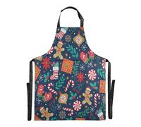 Ttgoth Christmas Gingerbread Bib Aprons for Women Men | Chef, Kitchen Apron with Adjustable Neck and Large Pockets for Cooking, Baking, Cafe, Gardening