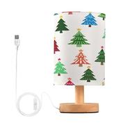 Ttgoth Christmas Trees Colorful Bedside Table Lamp for Bedroom Small Nightstand Lamp LED Desk Lamp with USB Ports and Fabric Shade for Living Room, Dorm, Home, Office