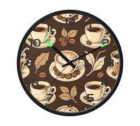 Ttgoth Coffee Pattern Wall Clock with LED Night Light 30.5 cm Sound Control Silent Non-Ticking Wall Clock Battery Operated for Bedroom Living Room Kitchen Home Decor