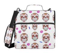 Ttgoth Colored Sugar Skull 3 Ring Zipper Binder 1.5 Inch Capacity Binder Organiser 500 Sheet with Shoulder Strap & Handle Multi-Pocket Expanding File Folder for School Office