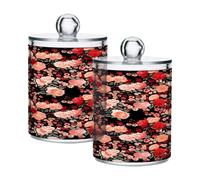 Ttgoth Colorful Flowers Qtip Holder Dispenser Acrylic Bathroom Jars 2 PCS Apothecary Jar Makeup Organizer for Cotton Pad, Bud, Swab, Ball