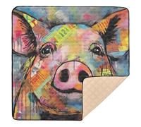 Ttgoth Colorful Pig Art Baby Play Mat for Floor 127x127cm Soft Foldable Crawling Mat Waterproof Non-Slip Floor Mat Kids Playmat for Infants Babies Toddlers