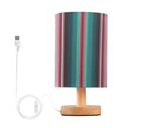 Ttgoth Colorful Stripes Bedside Table Lamp for Bedroom LED Nightstand Lamp Desk Reading Light with USB Ports and Fabric Shade for Living Room Dorm Home Office