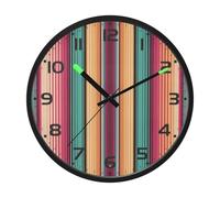 Ttgoth Colorful Stripes Wall Clock with LED Night Light 30.5 cm Sound Control Silent Non-Ticking Wall Clock Battery Operated for Bedroom Living Room Kitchen Home Decor