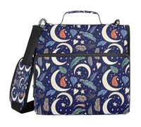 Ttgoth Crescent Moons 3 Ring Zipper Binder 1.5 Inch Capacity Binder Organiser 500 Sheet with Shoulder Strap & Handle Multi-Pocket Expanding File Folder for School Office