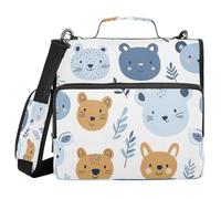 Ttgoth Cute Animal Faces 3 Ring Zipper Binder 1.5 Inch Capacity Binder Organizer 500 Sheet with Shoulder Strap & Handle Multi-Pocket Expanding File Folder for School Office