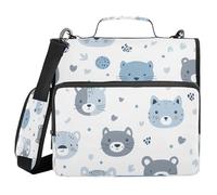 Ttgoth Cute Animal Faces 3 Ring Zipper Binder 1.5 Inch Capacity Binder Organizer 500 Sheet with Shoulder Strap & Handle Multi-Pocket Expanding File Folder for School Office