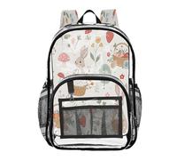 Ttgoth Cute Bunny Clear Backpack Heavy Duty Stadium Approved Transparent Backpack See Through Bookbag with Multiple Pockets for School, Security, Work & Trave