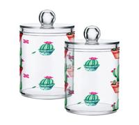 Ttgoth Cute Cacti Qtip Holder Dispenser Acrylic Bathroom Jars 2 PCS Apothecary Jar Makeup Organizer for Cotton Pad, Bud, Swab, Ball