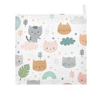 Ttgoth Cute Cats Baby Muslin Washcloths, 5 Pack 4-Layer Cotton Face Towels with Hanging Loop, Soft Absorbent Wash Cloths for Newborns, 30 x 30 cm
