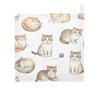 Ttgoth Cute Cats Baby Muslin Washcloths, 5 Pack 4-Layer Cotton Face Towels with Hanging Loop, Soft Absorbent Wash Cloths for Newborns, 30 x 30 cm