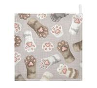 Ttgoth Cute Cats Paw Baby Muslin Washcloths, 5 Pack 4-Layer Cotton Face Towels with Hanging Loop, Soft Absorbent Wash Cloths for Newborns, 30 x 30 cm