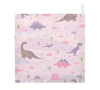 Ttgoth Cute Dinosaur Baby Muslin Washcloths, 3 Pack 4-Layer Cotton Face Towels with Hanging Loop, Soft Absorbent Wash Cloths for Newborns, 30 x 30 cm