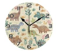 Ttgoth Cute Dinosaur Wall Clock Silent Non-Ticking Modern Decorative Round Wall Clock Battery Operated for Home Kitchen Living Room Office, 25x25 cm